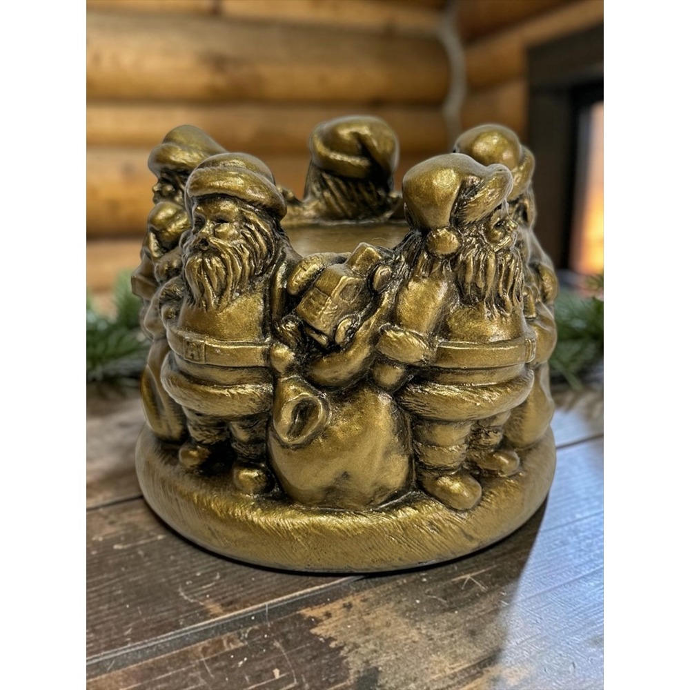 Santa Claus Candle Holder Antiqued Gold Christmas Resin